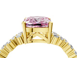 Yellow gold Fancy Pink Cushion Cut Diamond Scattered Round Accent Ring with Prong Setting_16