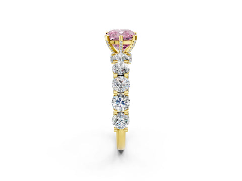 Yellow gold Fancy Pink Cushion Cut Diamond Side Stone Engagement Ring with Four-Prong Setting_26