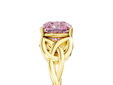 Yellow gold Fancy Pink Cushion Cut Diamond Solitaire Celtic Knot Ring with Four-Prong Setting_65