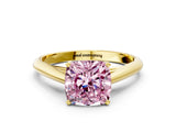 Yellow gold Fancy Pink Cushion Cut Diamond Solitaire Engagement Ring with Cathedral Setting and Four-Prong Mount_12