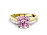 Yellow gold Fancy Pink Cushion Cut Diamond Solitaire Engagement Ring with Cathedral Setting and Four-Prong Mount_134