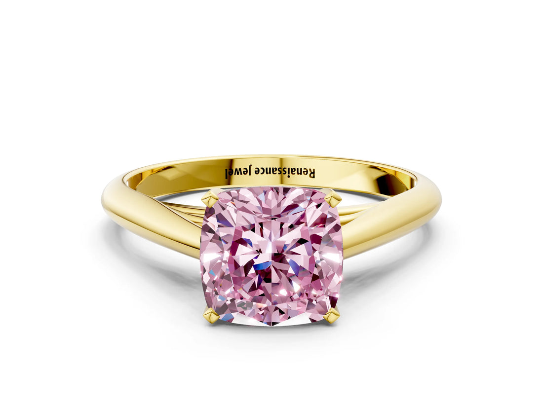 Yellow gold Fancy Pink Cushion Cut Diamond Solitaire Engagement Ring with Cathedral Setting and Four-Prong Mount_42