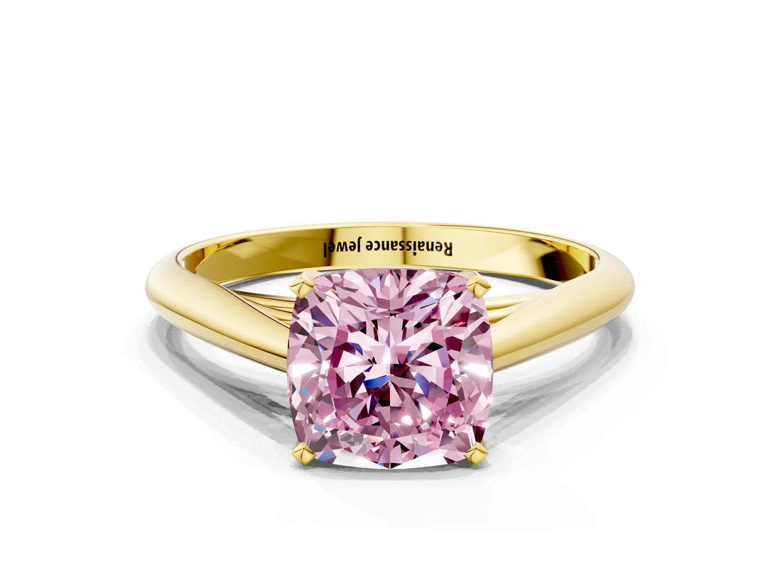 Yellow gold Fancy Pink Cushion Cut Diamond Solitaire Engagement Ring with Cathedral Setting and Four-Prong Mount_96