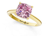 Yellow gold Fancy Pink Cushion Cut Diamond Solitaire Engagement Ring with Classic Band and Four-Prong Setting_25