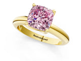 Yellow gold Fancy Pink Cushion Cut Diamond Solitaire Engagement Ring with Round Band and Four-Prong Setting_138