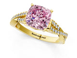 Yellow gold Fancy Pink Cushion Cut Diamond Solitaire Engagement Ring with Twisted Pavé Band and Four-Prong Setting_46