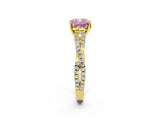 Yellow gold Fancy Pink Cushion Cut Diamond Solitaire Engagement Ring with Twisted Pavé Band and Four-Prong Setting_47