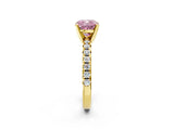 Yellow gold Fancy Pink Cushion Cut Diamond Solitaire Pavé Engagement Ring with Round Band and Prong Setting_15