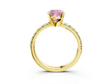 Yellow gold Fancy Pink Cushion Cut Diamond Solitaire Pavé Engagement Ring with Round Band and Prong Setting_16