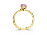 Yellow gold Fancy Pink Cushion Cut Diamond Solitaire Pavé Engagement Ring with Round Band and Prong Setting_58