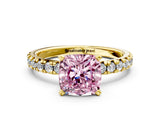 Yellow gold Fancy Pink Cushion Cut Diamond Solitaire Pavé Engagement Ring with Round Band and Prong Setting_73