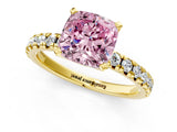 Yellow gold Fancy Pink Cushion Cut Diamond Solitaire Pavé Engagement Ring with Round Band and Prong Setting_74