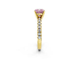 Yellow gold Fancy Pink Cushion Cut Diamond Solitaire Pavé Engagement Ring with Round Band and Prong Setting_75