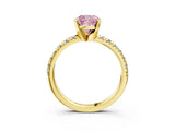 Yellow gold Fancy Pink Cushion Cut Diamond Solitaire Pavé Engagement Ring with Round Band and Prong Setting_76