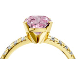 Yellow gold Fancy Pink Cushion Cut Diamond Solitaire Pavé Engagement Ring with Round Band and Prong Setting_77