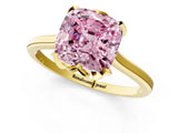 Yellow gold Fancy Pink Cushion Cut Diamond Solitaire Ring with Flower Prong Setting and Classic Band_37