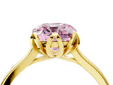 Yellow gold Fancy Pink Cushion Cut Diamond Solitaire Ring with Flower Prong Setting and Classic Band_40