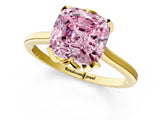 Yellow gold Fancy Pink Cushion Cut Diamond Solitaire Ring with Flower Prong Setting and Classic Band_78