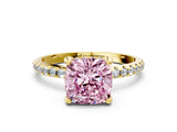 Yellow gold Fancy Pink Cushion Cut Diamond Solitaire Ring with Four-Prong Setting and Pavé Band_3