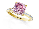 Yellow gold Fancy Pink Cushion Cut Diamond Solitaire Ring with Four-Prong Setting and Pavé Band_4