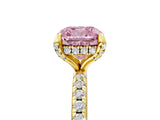 Yellow gold Fancy Pink Cushion Cut Diamond Solitaire Ring with Four-Prong Setting and Pavé Band_8