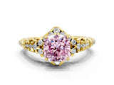 Yellow gold Fancy Pink Cushion Cut Diamond Solitaire Ring with Hidden Halo and Pavé Band_27