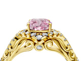 Yellow gold Fancy Pink Cushion Cut Diamond Solitaire Ring with Hidden Halo and Pavé Band_31