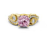 Yellow gold Fancy Pink Cushion Cut Diamond Solitaire Ring with Milgrain Pavé Band and Four-Prong Setting_172