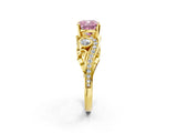 Yellow gold Fancy Pink Cushion Cut Diamond Solitaire Ring with Milgrain Pavé Band and Four-Prong Setting_174