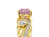 Yellow gold Fancy Pink Cushion Cut Diamond Solitaire Ring with Milgrain Pavé Band and Four-Prong Setting_177