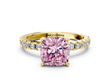 Yellow gold Fancy Pink Cushion Cut Diamond Solitaire Ring with Pavé Band and Four-Prong Setting_91