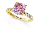 Yellow gold Fancy Pink Cushion Cut Diamond Solitaire Ring with Pavé Band and Four-Prong Setting_92