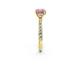 Yellow gold Fancy Pink Cushion Cut Diamond Solitaire Ring with Pavé Band and Four-Prong Setting_93