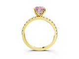 Yellow gold Fancy Pink Cushion Cut Diamond Solitaire Ring with Pavé Band and Four-Prong Setting_94