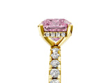Yellow gold Fancy Pink Cushion Cut Diamond Solitaire Ring with Pavé Band and Four-Prong Setting_96