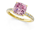 Yellow gold Fancy Pink Cushion Cut Diamond Solitaire Ring with Pavé Band and Hidden Halo_21