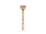 Yellow gold Fancy Pink Cushion Cut Diamond Solitaire Ring with Pavé Band and Hidden Halo_22