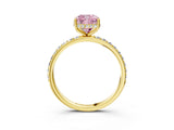 Yellow gold Fancy Pink Cushion Cut Diamond Solitaire Ring with Pavé Band and Hidden Halo_23