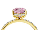 Yellow gold Fancy Pink Cushion Cut Diamond Solitaire Ring with Pavé Band and Hidden Halo_24