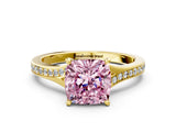 Yellow gold Fancy Pink Cushion Cut Diamond Solitaire Ring with Pavé Band and Prong Setting_12