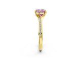 Yellow gold Fancy Pink Cushion Cut Diamond Solitaire Ring with Pavé Band and Prong Setting_14