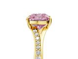 Yellow gold Fancy Pink Cushion Cut Diamond Solitaire Ring with Pavé Band and Prong Setting_17