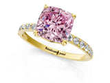 Yellow gold Fancy Pink Cushion Cut Diamond Solitaire Ring with Pave Band and Four Prong Setting_74
