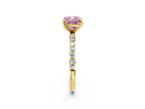 Yellow gold Fancy Pink Cushion Cut Diamond Solitaire Ring with Pave Band and Four Prong Setting_75