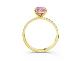 Yellow gold Fancy Pink Cushion Cut Diamond Solitaire Ring with Pave Band and Four Prong Setting_76