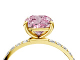 Yellow gold Fancy Pink Cushion Cut Diamond Solitaire Ring with Pave Band and Four Prong Setting_77