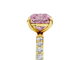 Yellow gold Fancy Pink Cushion Cut Diamond Solitaire Ring with Pave Band and Four Prong Setting_78