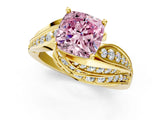 Yellow gold Fancy Pink Cushion Cut Diamond Solitaire Ring with Prong Setting and Twisted Pavé Band_1