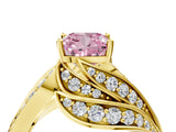 Yellow gold Fancy Pink Cushion Cut Diamond Solitaire Ring with Prong Setting and Twisted Pavé Band_4