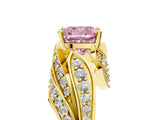 Yellow gold Fancy Pink Cushion Cut Diamond Solitaire Ring with Prong Setting and Twisted Pavé Band_5